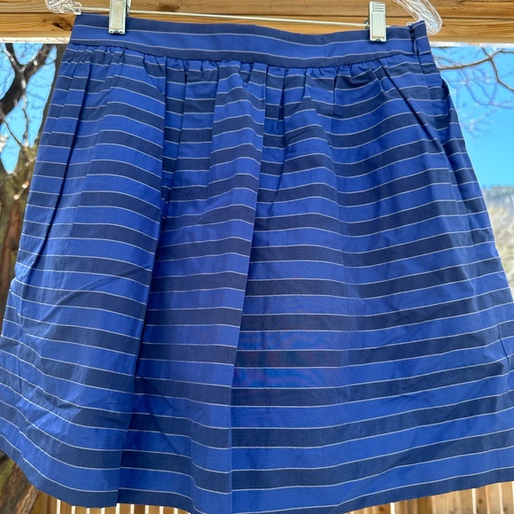 J. Crew NWOT Blue & Navy Pockets Striped Satin Taffeta Cotton Knee Length Skirt - Picture 8 of 12